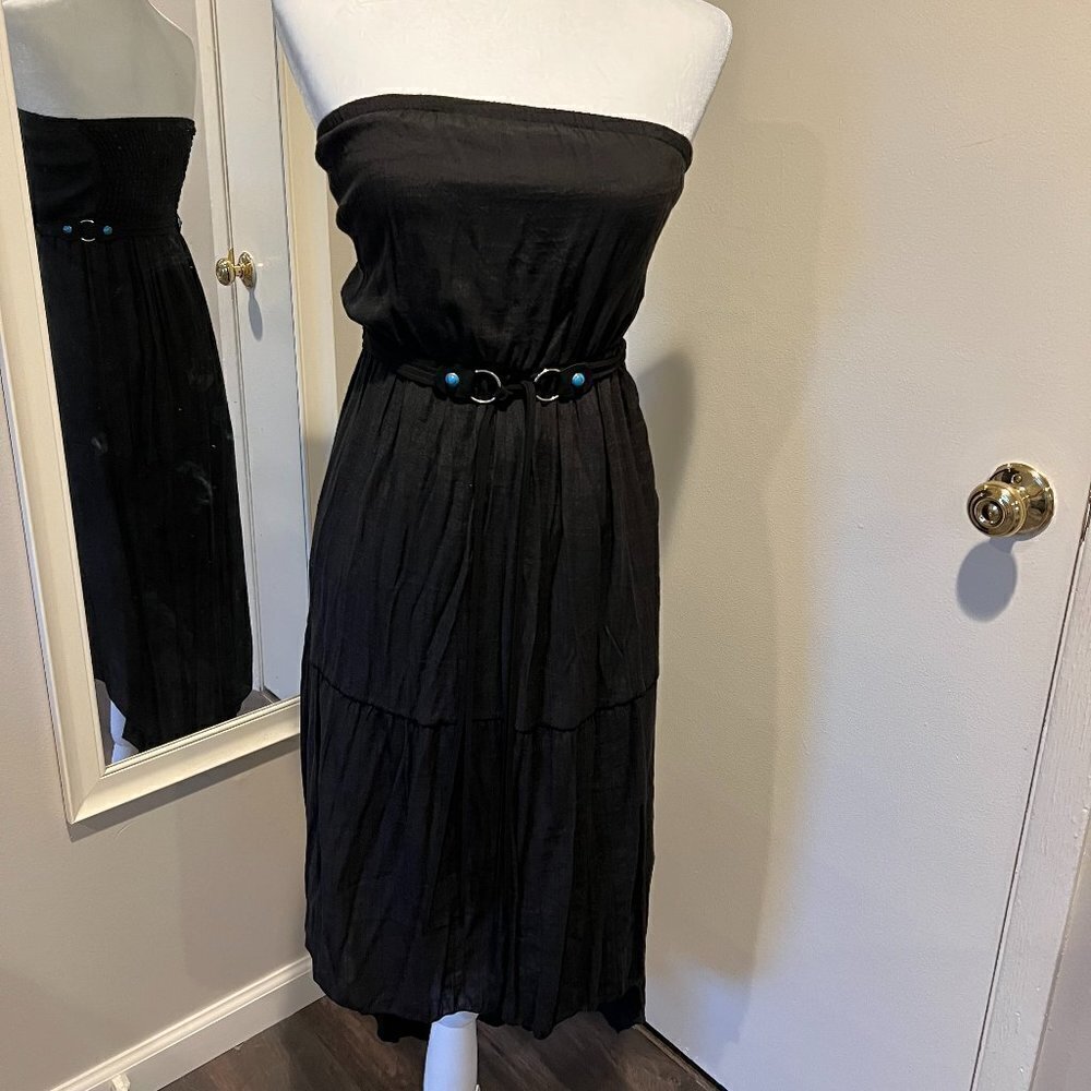New Look Black tube top maxi dress with belt with turquoise beads